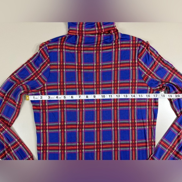 WinterSilks Blue and Red Plaid Turtleneck Top - Picture 2 of 7